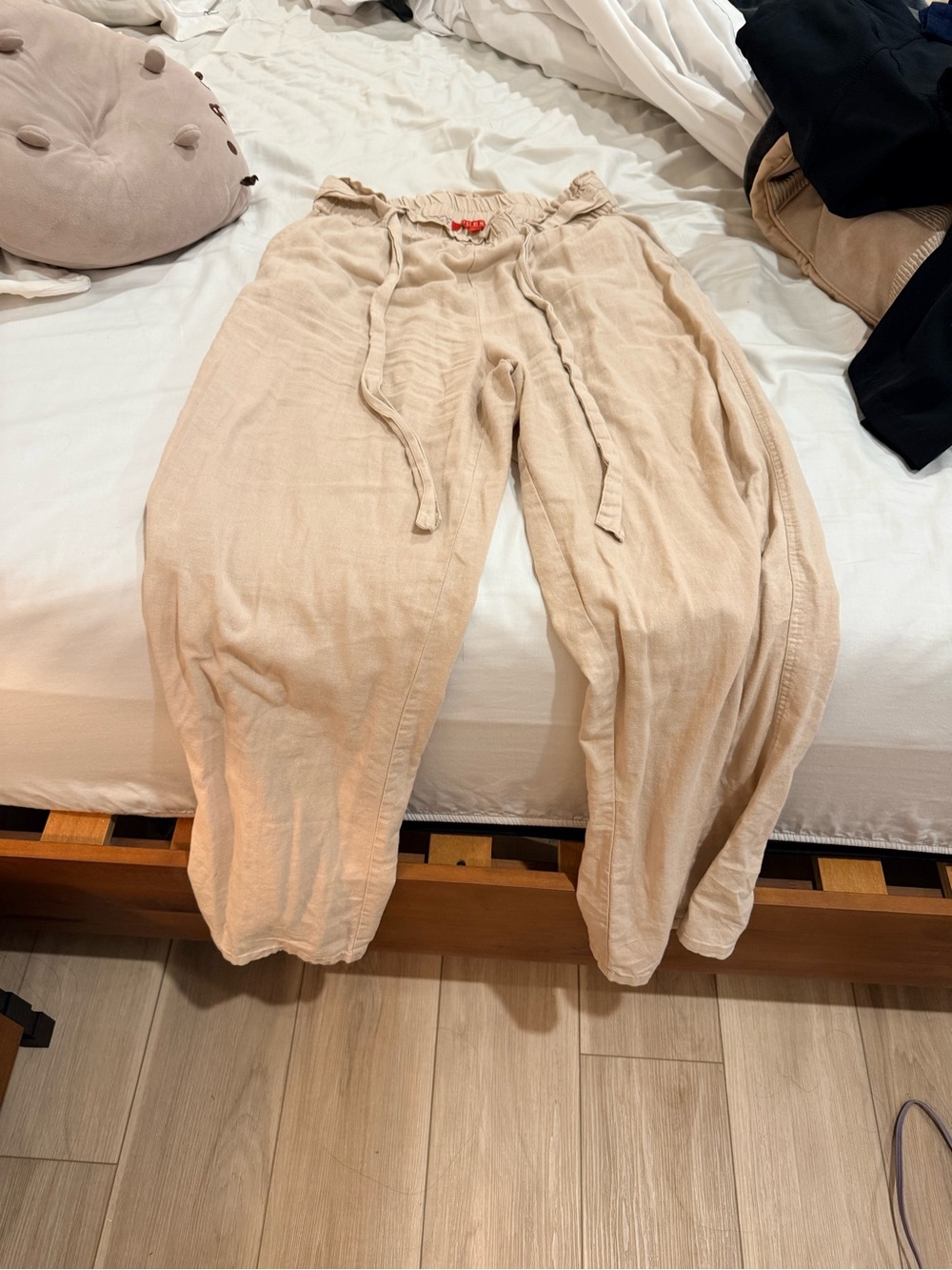 Guess Cream Drawstring Linen Blend Pants